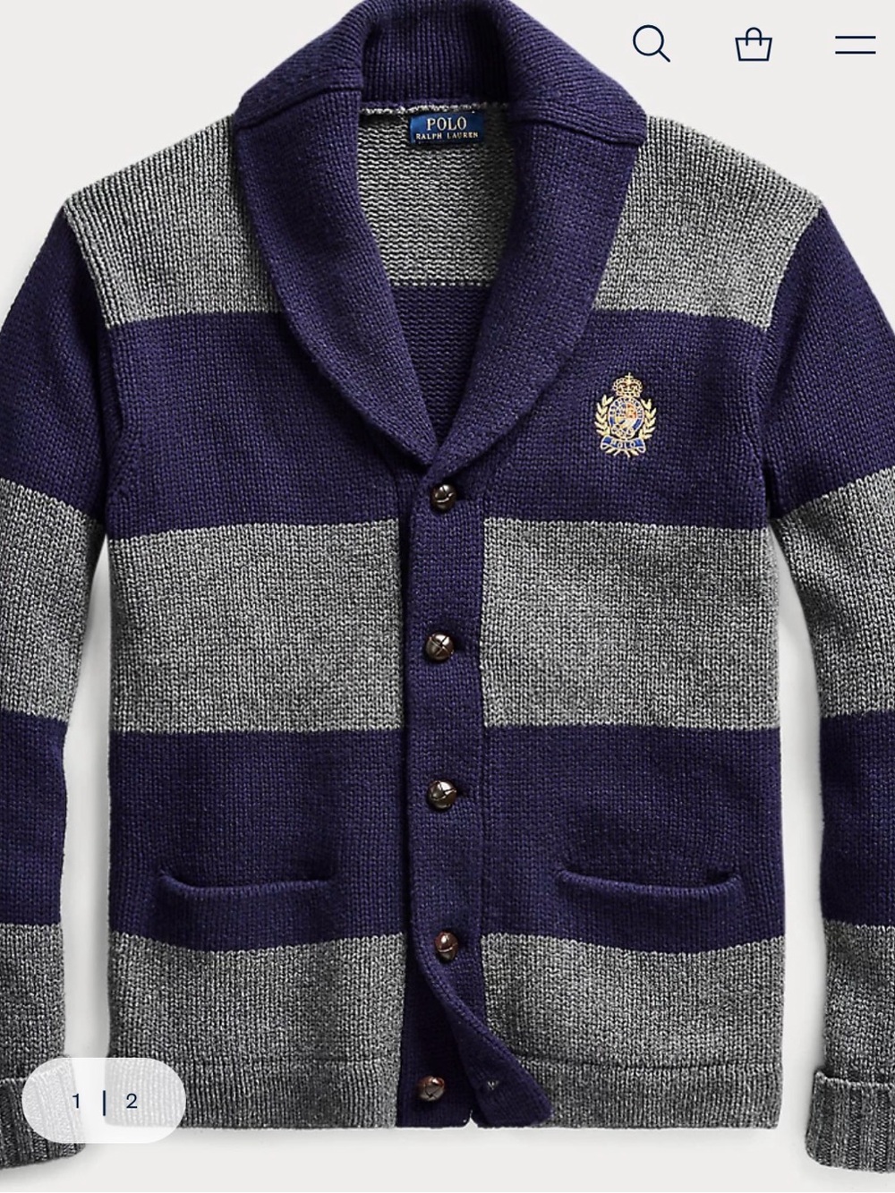 Polo Ralph Lauren Mens Navy Gray Striped Shawl-Collar Cardigan 100% Merino Wool - Picture 5 of 14